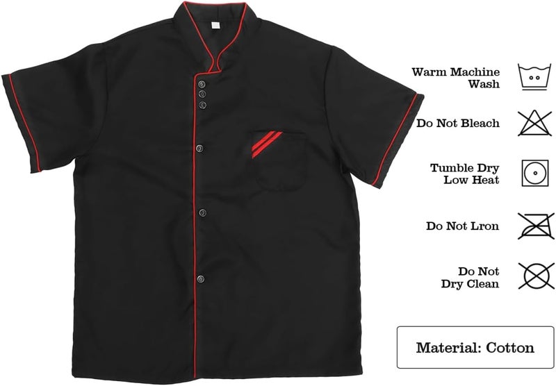 KALLORY Unisex Short Sleeve Chef Coat Jacket, Short Sleeve Chef Coat Shirt for Women Men M (Black) - Image 3